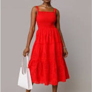 Red Embroidered Boho Maxi Dress • Large